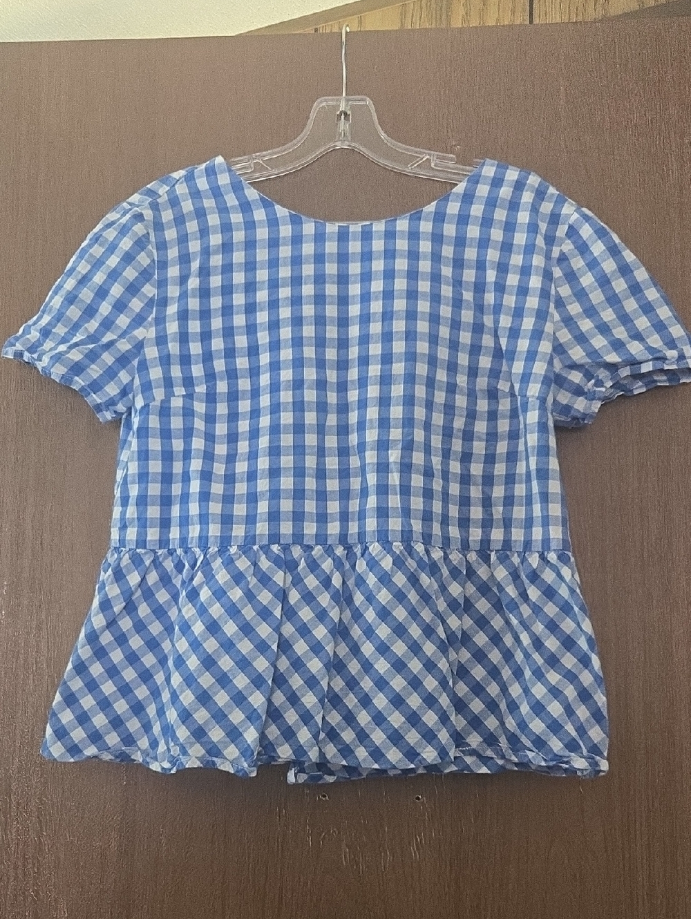essue Blue and White Gingham Top